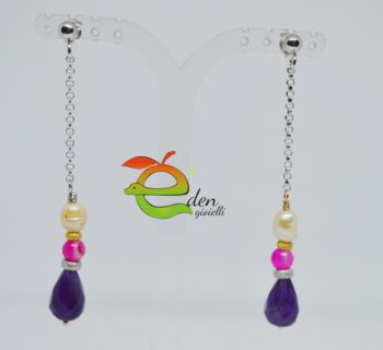 Orecchini Ametista - Perla -Argento - immagine 3