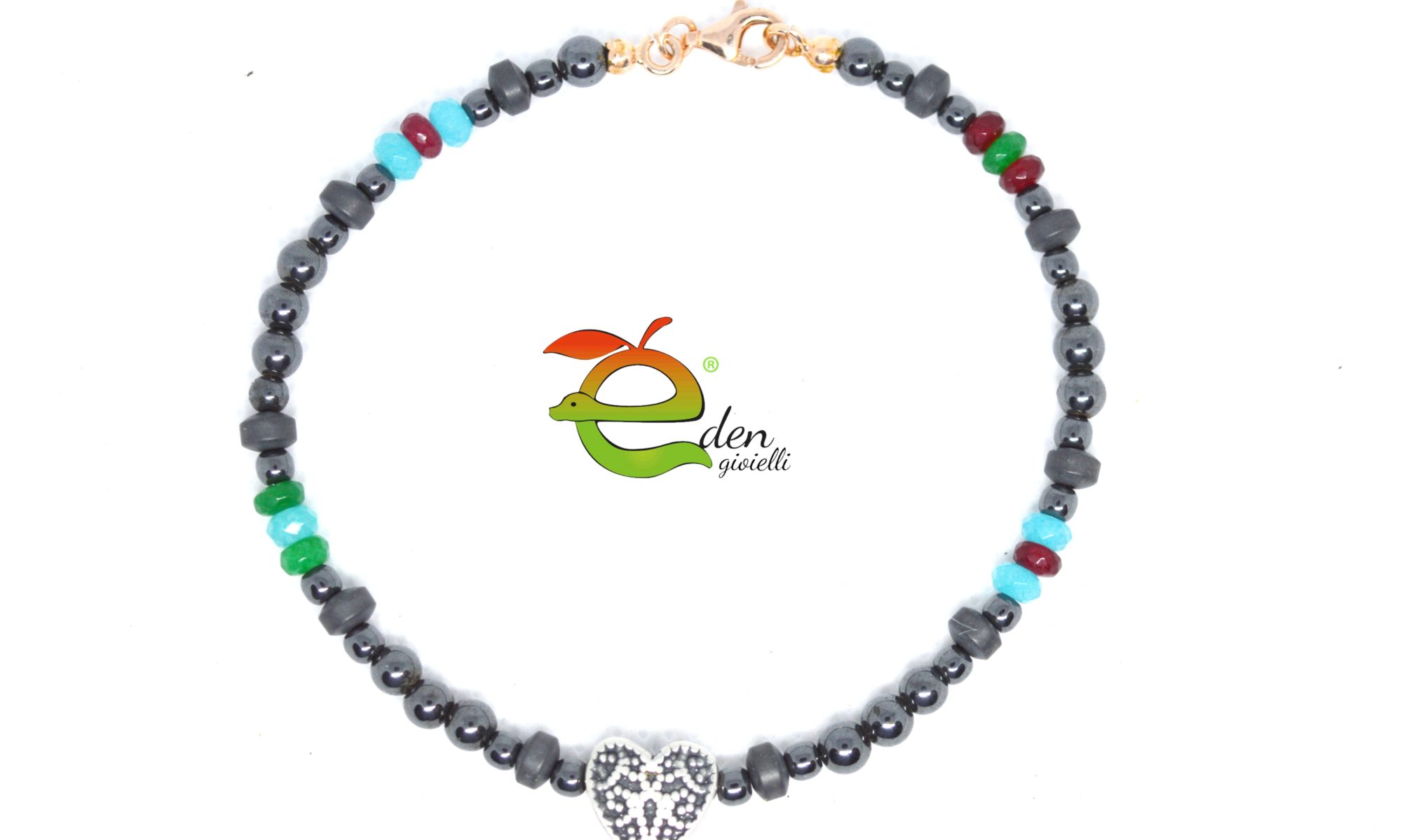 Bracciale Ematite e Cuore Eden Gioielli