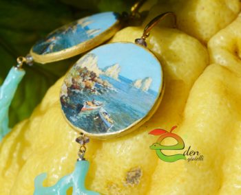 Orecchini con ciondolo capri e ramo turchese realizzato in resina - immagine 15
