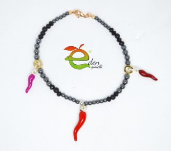 Bracciale Ematite e 3 Cornicini Eden Gioielli