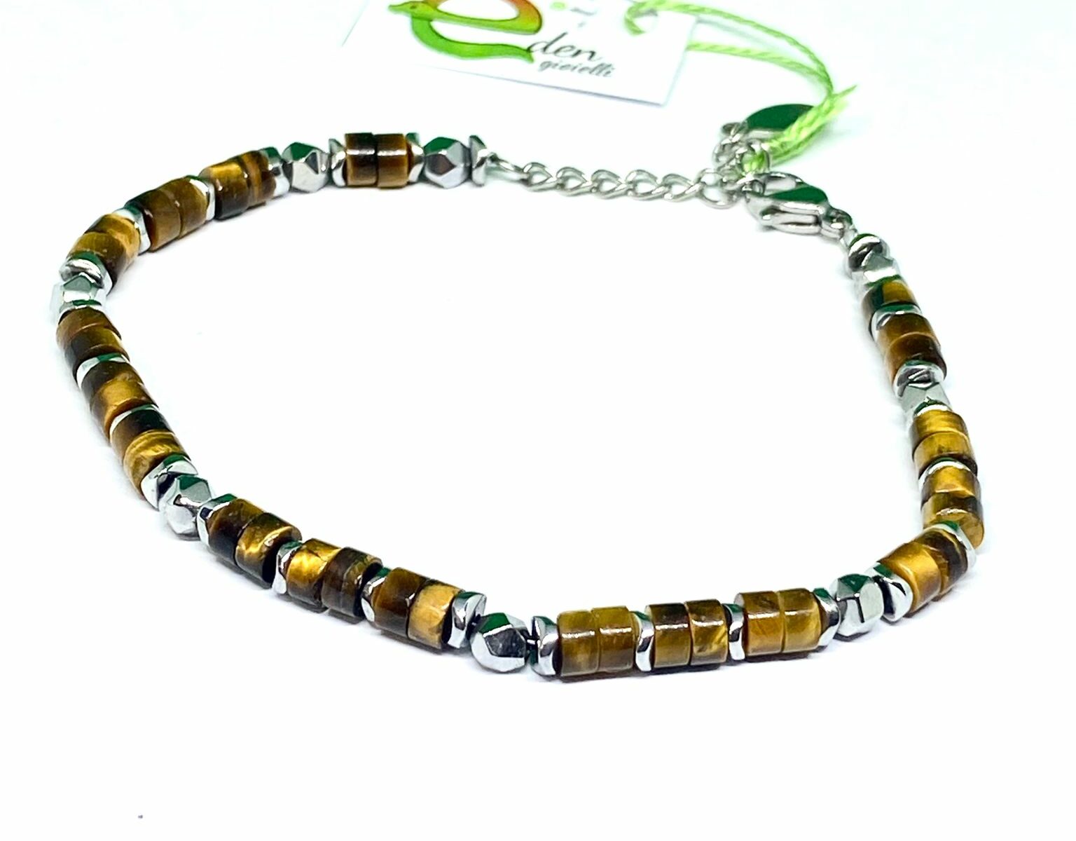 Bracciale Acciaio e Pietre Occhio di Tigre eden gioielli