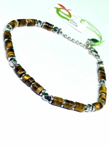 Bracciale Acciaio e Pietre Occhio di Tigre eden gioielli